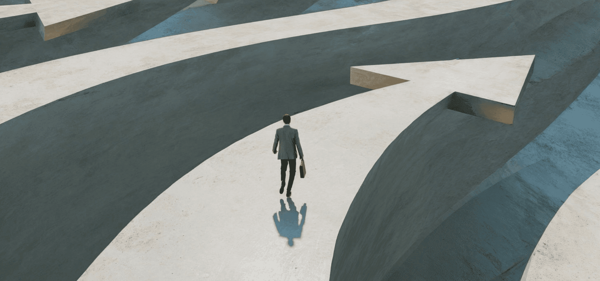 Symbolischer Mann auf einem grauen Pfeil, zeigt nach rechts oben, Symbol für Politikarbeit und Karrierewege.