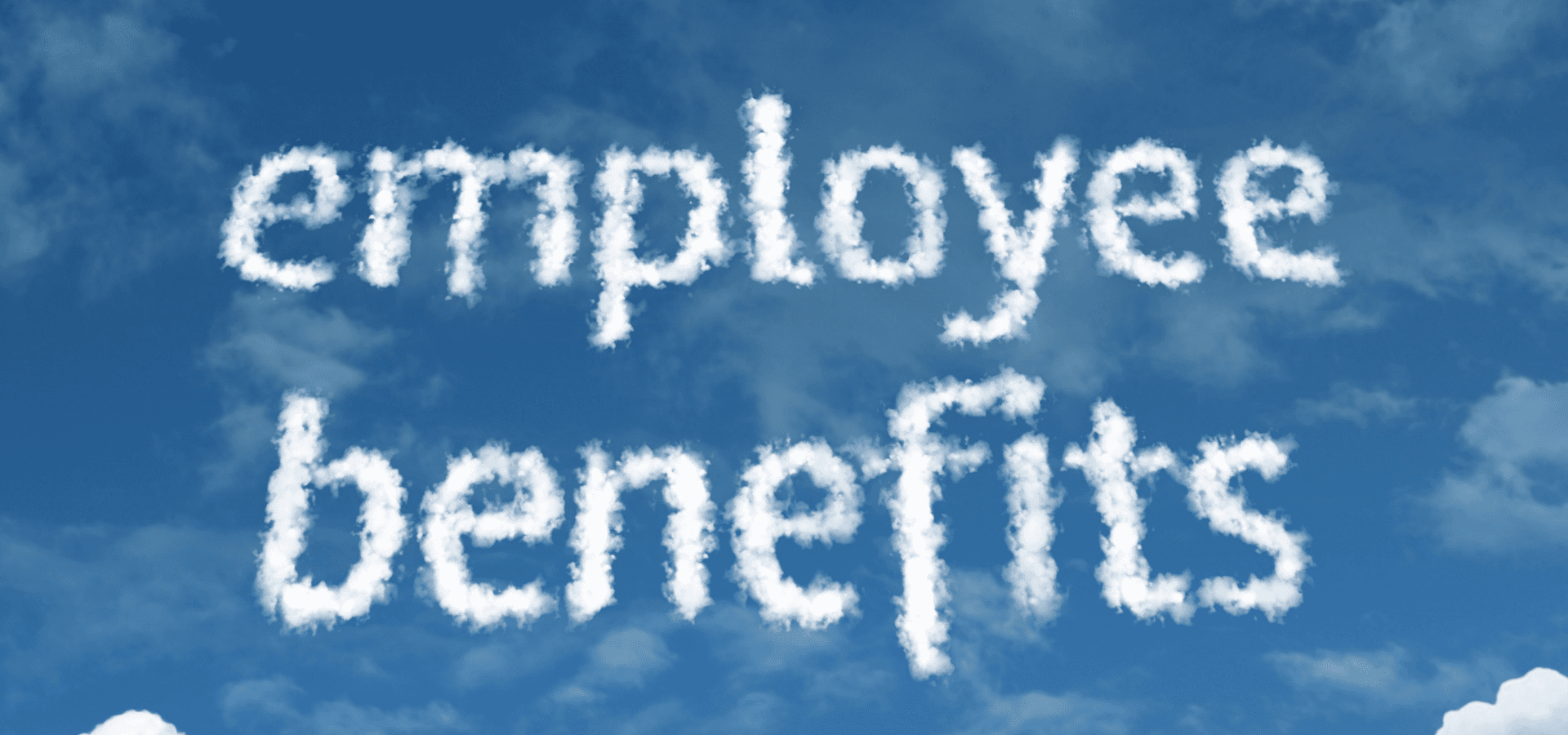 The words “employee benefits” written in clouds in a blue sky – a symbolic image representing attractive employer benefits in politics Jobs and current vacancies in the political sector.